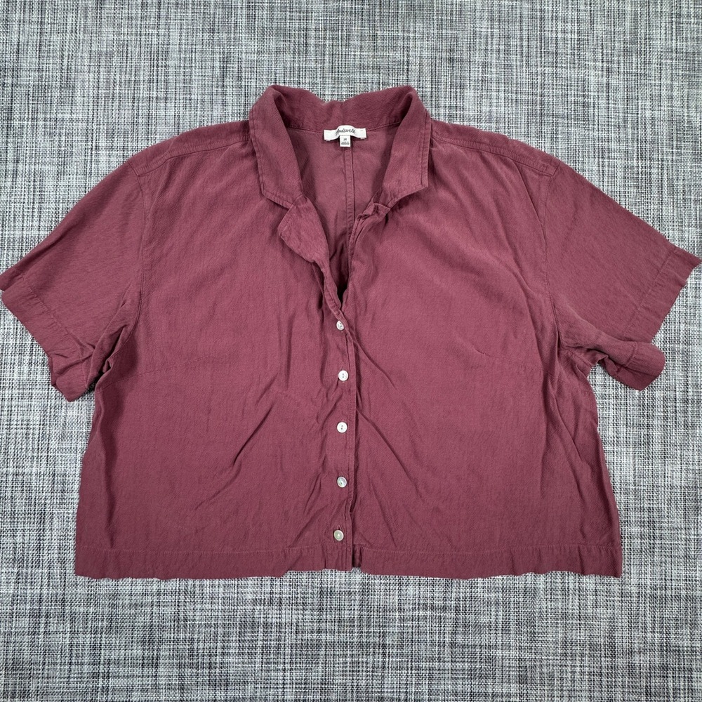 Madewell Hilltop Shirt Women's 2X Mauve Cropped Short Sleeve Button Down Top